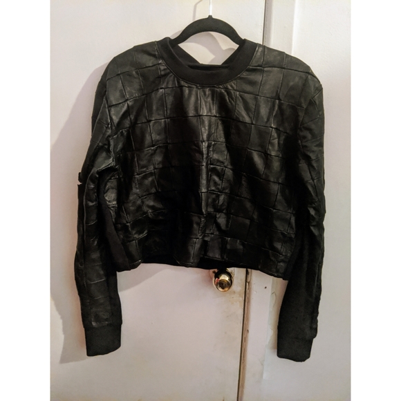 FINAL PRICE Unique Black Leather Sweatshirt S/M One of a Kind - Picture 1 of 6